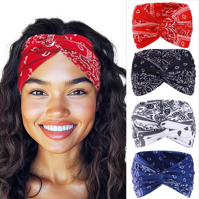 Urieo Bandana Headband Paisley Knotted Hair Bands Stretchy Head Turban Sport Yoga for Women - Image 1